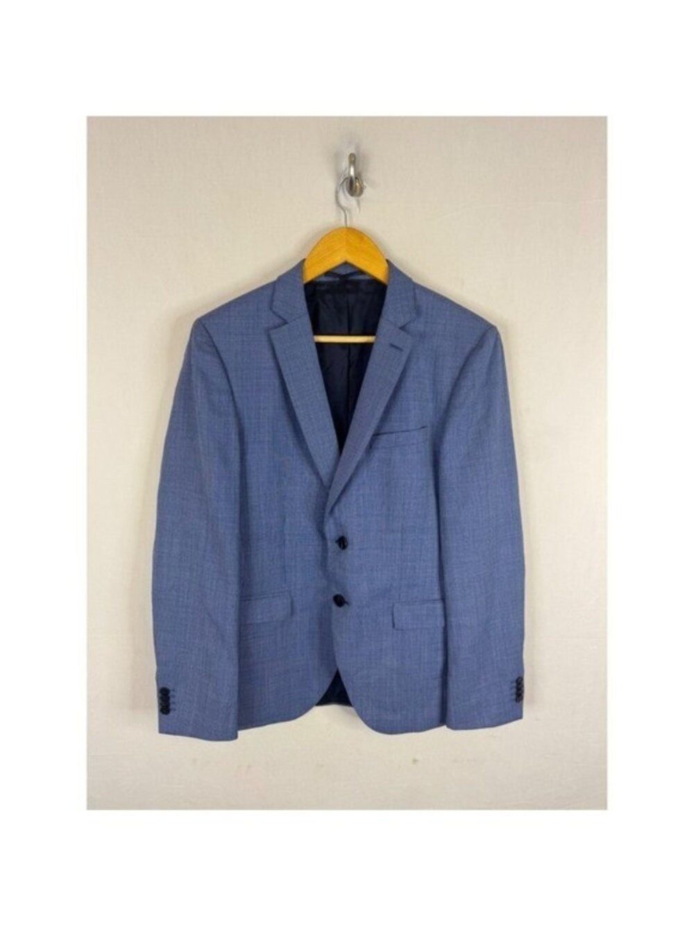 Hugo Boss Lanificio Carlo Barbera Blue Micro Check Stretch Wool Blazer 38R